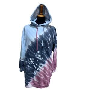 Upcycled Hand Printed Upcycled XS Cozy Collection Dandelion Wish Tie Dye Hoodie